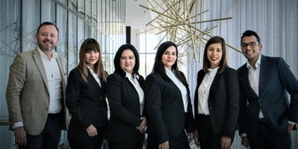 Diverse group smiling wearing suits